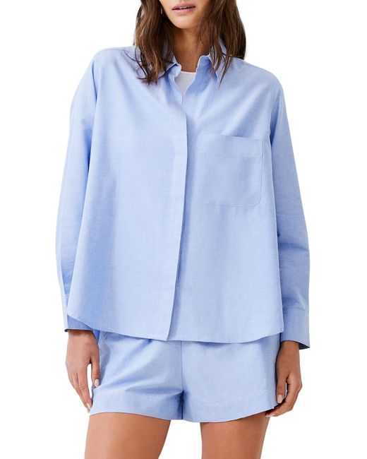French Connection Blue Popover Chambray Button-up Shirt