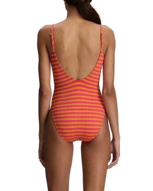 Polo Ralph Lauren Red Stripe Jacquard One-Piece Swimsuit