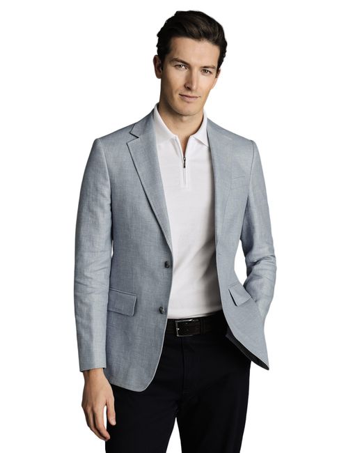 Charles Tyrwhitt Blue Linen Cotton Slim Fit Jacket for men