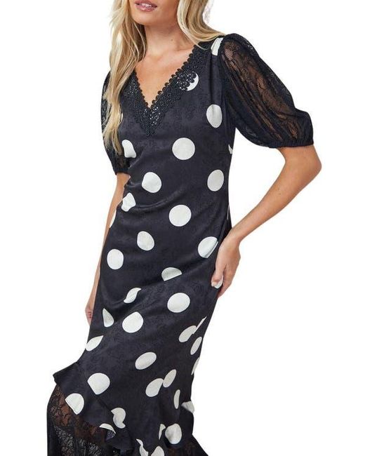 Oasis Blue Frill Detail Puff Sleeve Midi Dress