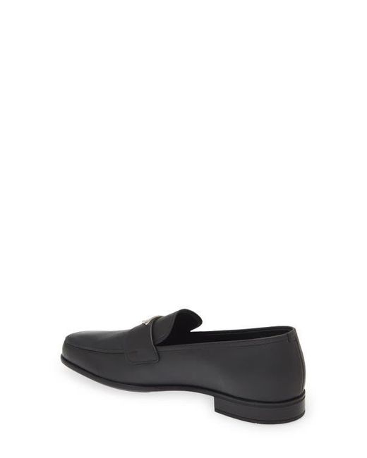 Prada Black Leather Logo Loafers for men