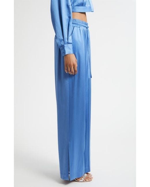 Cinq À Sept Blue Damoni Wide Leg Satin Pants