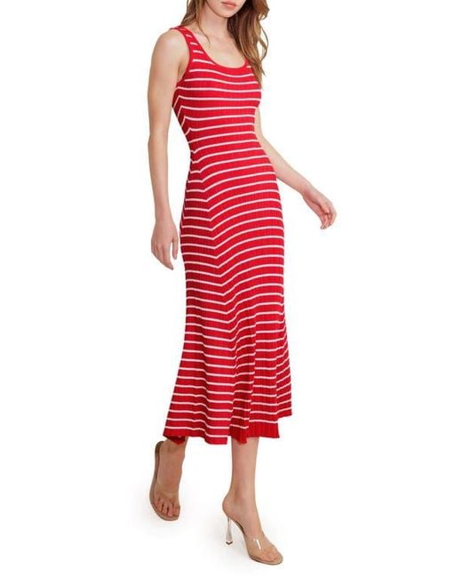 FREEMARKET Red Stripe Rib Midi Dress