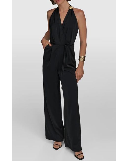 Donna Karan Black Pleated Sleeveless Jumpsuit