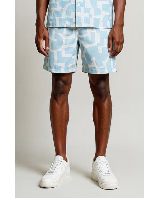 D.RT Blue Geometric Print Swim Trunks for men