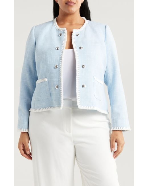 Tahari Blue Bouclé Crop Jacket