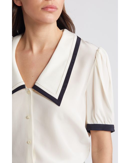FRAME White Sailor Puff Sleeve Silk Button-up Shirt