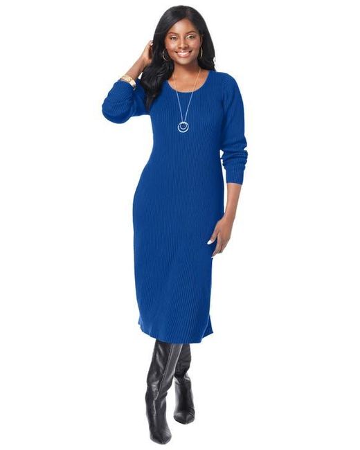 Jessica London Blue Scoop-Neck Sweater Dress