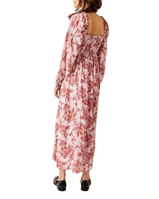 Free People Red Jaymes Floral Smocked Long Sleeve Maxi Dress