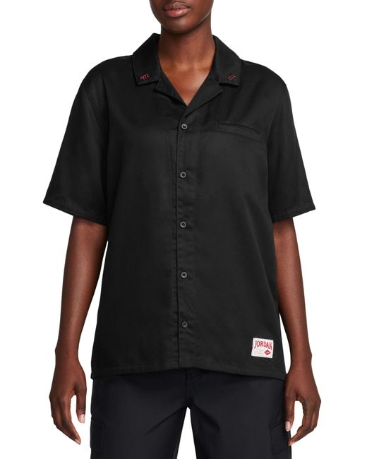 Nike Black Embroidered Notched Collar Camp Shirt