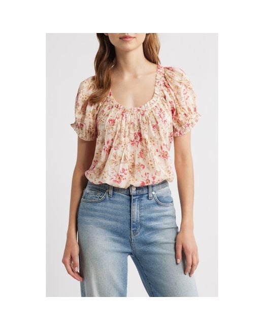 Doen Blue Frederica Floral Pleated Organic Cotton Top