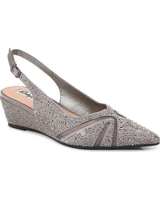 Lady Couture Gray Mesh Rhinestone Slingback Wedge Heel Pump