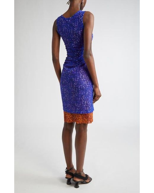 Dries Van Noten Purple Hoges Mixed Print Layered Mesh Dress