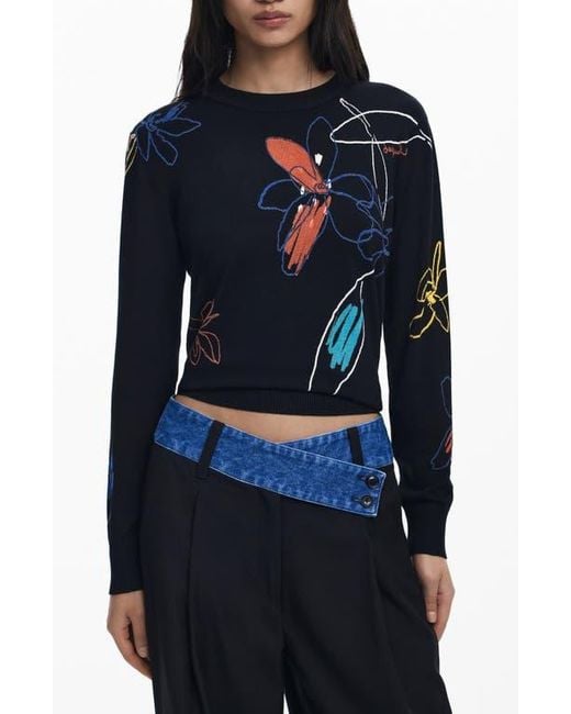 Desigual Blue Floral Crewneck Sweater