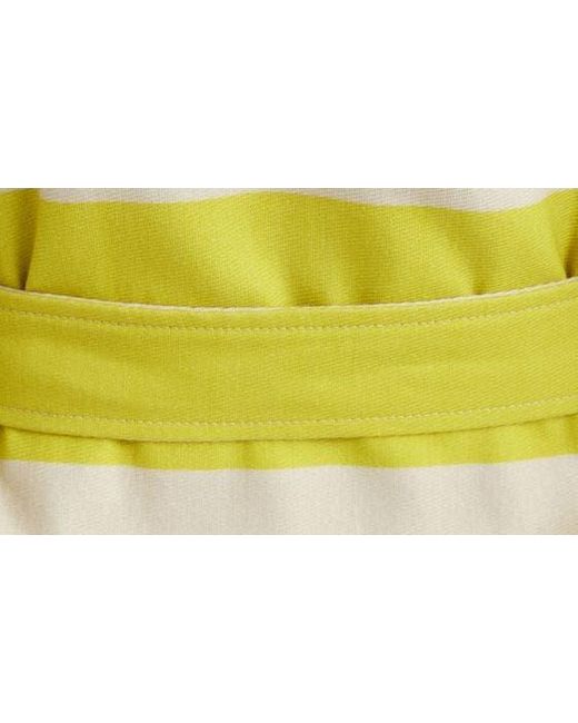Dries Van Noten Yellow Ramblas Block Stripe Belted Cotton Coat