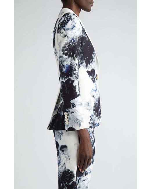 Alexander McQueen Blue Chiaroscuro Floral Peaked Lapel One-button Jacket