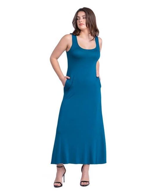 24seven Comfort Apparel Blue Scoop Neck Sleeveless Maxi Dress With Pockets