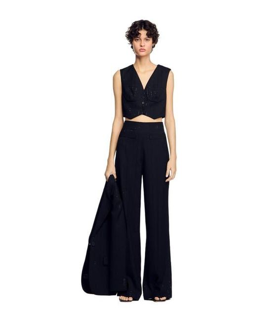 Sandro Blue Sequin Cropped Jacket