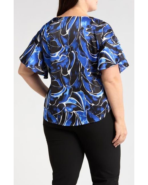 Anne Klein Blue Printed Flutter Sleeve Top