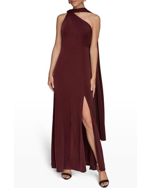 Donna Karan Purple Drape Sleeveless Side Slit Gown