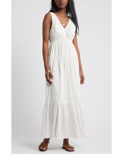 Treasure & Bond White Shirred Cotton Blend Jacquard Sundress