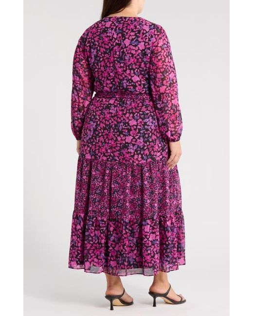 Kasper Purple Floral Long Sleeve Tiered Maxi Dress