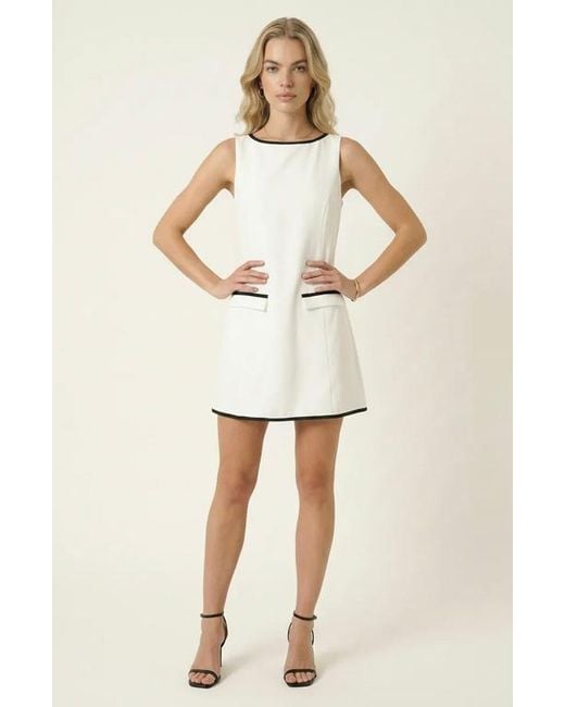 Modenaire Sleeveless A-Line Mini Dress With Contrast Trim And Faux Pockets  in White | Lyst