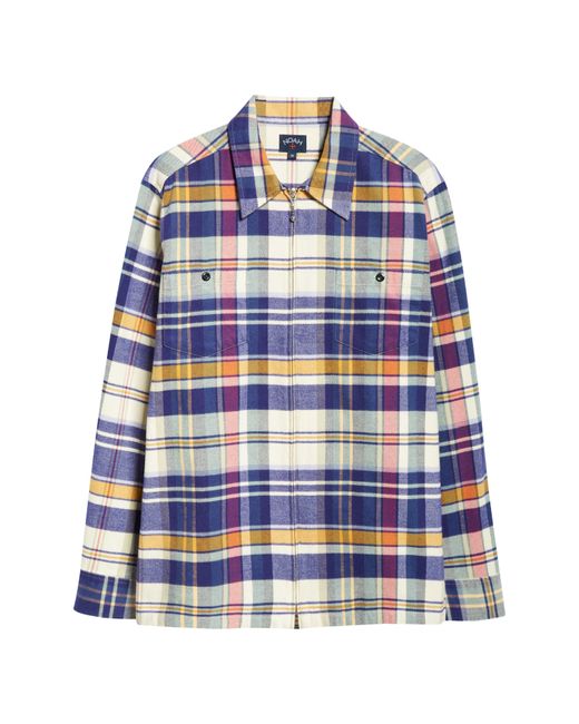 Noah NYC Blue Plaid Cotton Flannel Zip Front Shirt for men