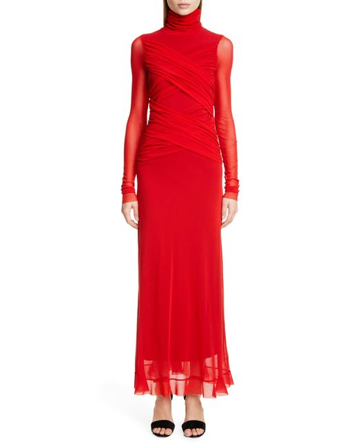 Fuzzi Red Wrap Effect Long Sleeve Maxi Dress