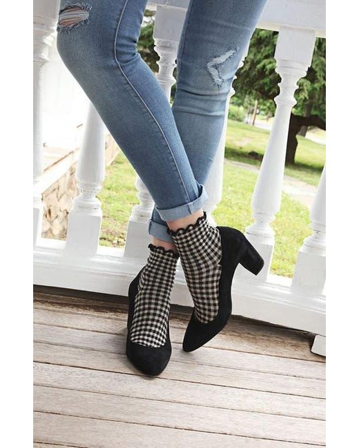 Memoi Black Gingham Ankle Socks