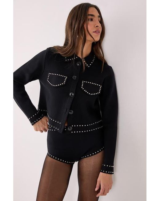 Nasty Gal Black Knitted Western Stud Detail Cardigan