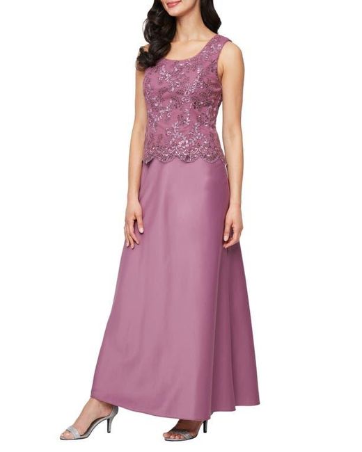 Alex Evenings Purple Embroidered Mock Two-Piece Gown With Jacket