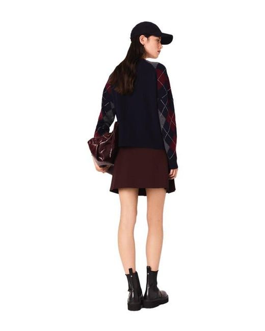 Maje Black Cropped Argyle Pattern Cardigan