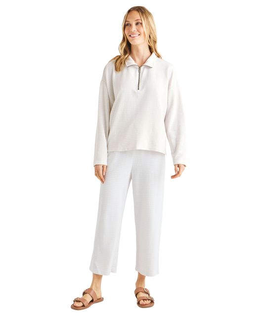 Splendid White Bisous Quarter-zip Cotton Blend Sweatshirt