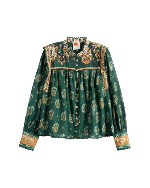 Farm Rio Green Tayla Paisley Cotton Button-Up Shirt