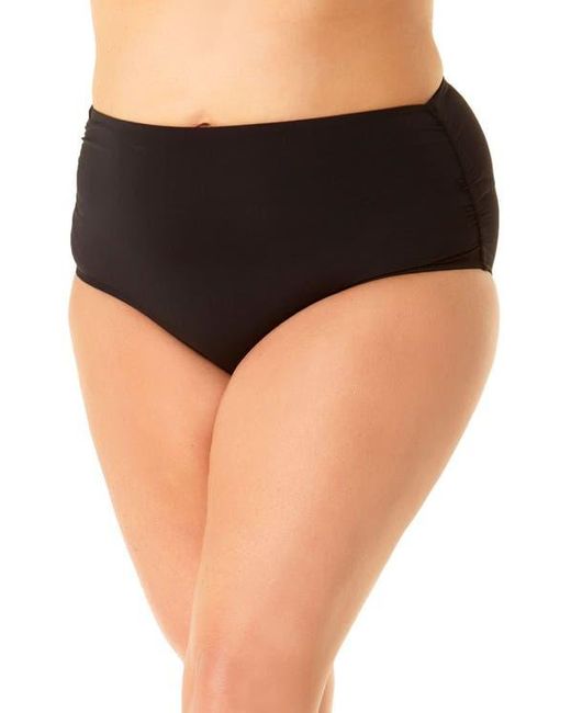 Anne Cole Black Plus High Waisted Shirred Bottom