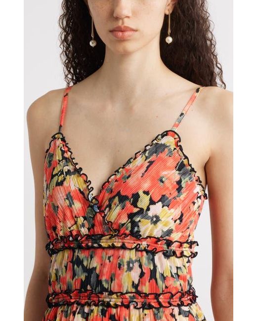 Chelsea28 Red Ruffle Plissé Maxi Sundress