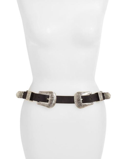 Another Line White Double Buckle Western Belt