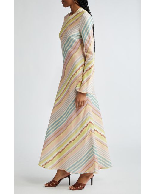 Zimmermann Natural Halliday Stripe Bias Cut Long Sleeve Linen Maxi Dress