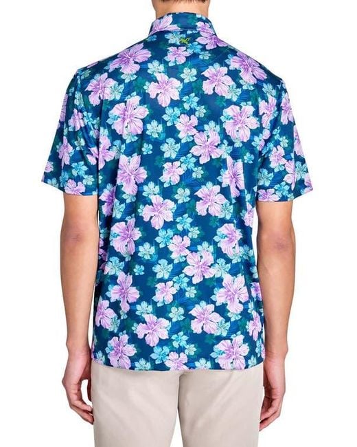 Con.struct Blue Regular Fit Layered Hibiscus Recycled Performance Golf Polo for men