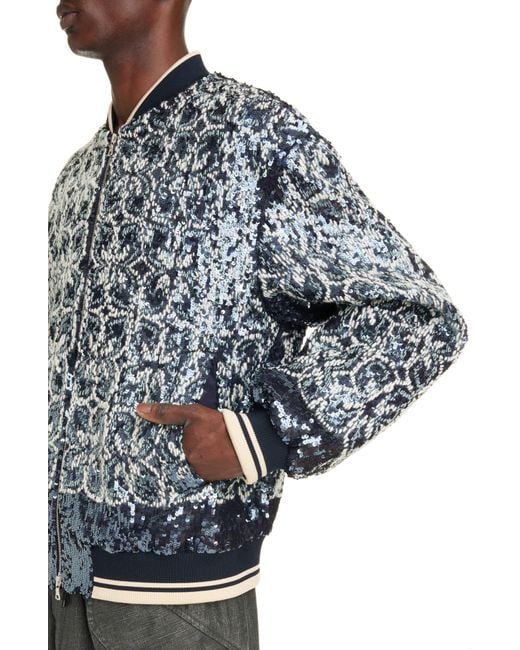 Dries Van Noten Blue Volker Sequin Embroidered Bomber Jacket for men