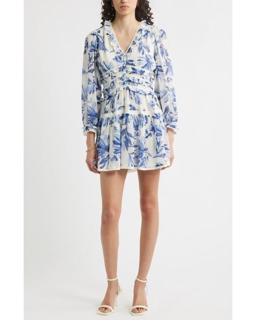 Chelsea28 Blue Long Sleeve Ruffle Trim Minidress