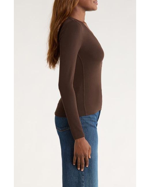 FRAME Brown The Mesh Trim Rib Henley