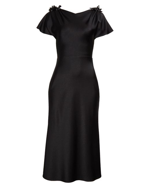 Jason Wu Black Embellished Flutter Sleeve Crepe Jersey Midi Dress