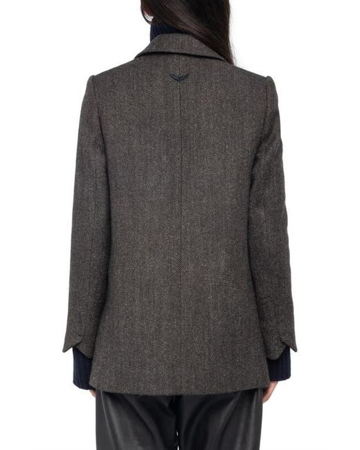 Zadig & Voltaire Black Miew Chevron Double Breasted Wool Blend Blazer
