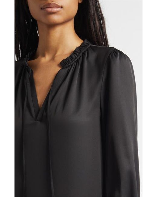 Cinq À Sept Black Valetta Bubble Hem Long Sleeve Satin Minidress