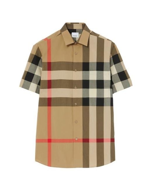 Burberry Natural Summerton Archive Short Sleeve Check Cotton Poplin Button-Up Shirt for men