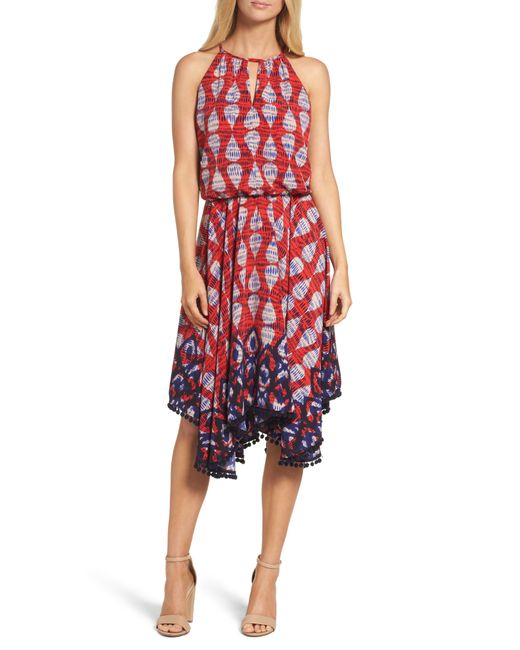 Maggy London Red Ikat Print Fit & Flare Dress
