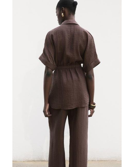 Mango Brown Elastic Waist Lyocell Blend Pants