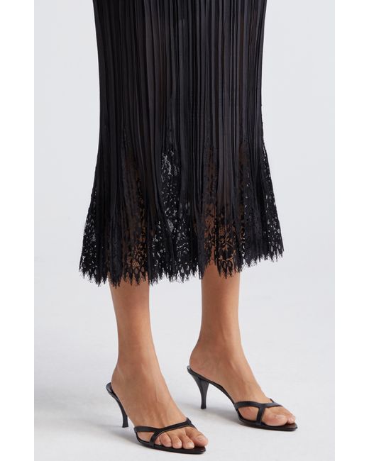 Zimmermann Black Pleated Lace Trim Midi Skirt